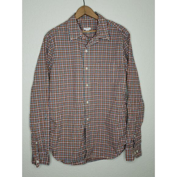 Fossil Men's Long Sleeve Button Down Top Medium Red Yellow Plaid Pocket - Picture 2 of 10